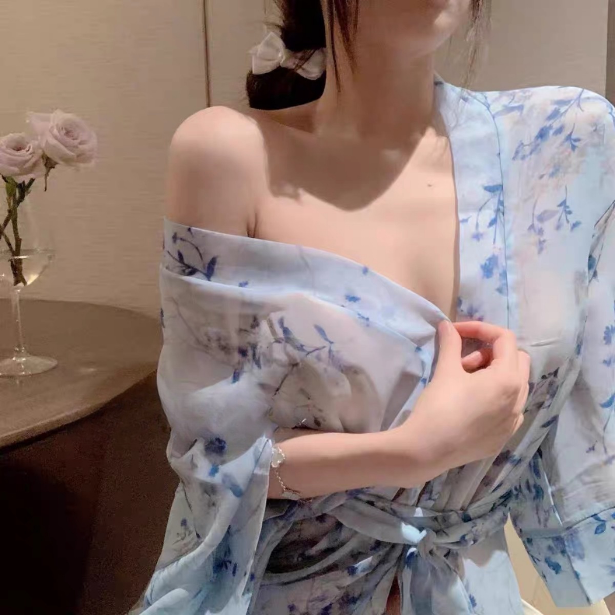 网红性感主播睡裙制服成人睡衣诱惑穿搭印花日系浴袍收腰裙子3