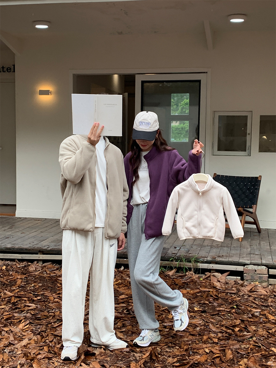 2023新款秋冬立领摇粒绒外套百搭亲子装男女童加绒保暖加厚外套