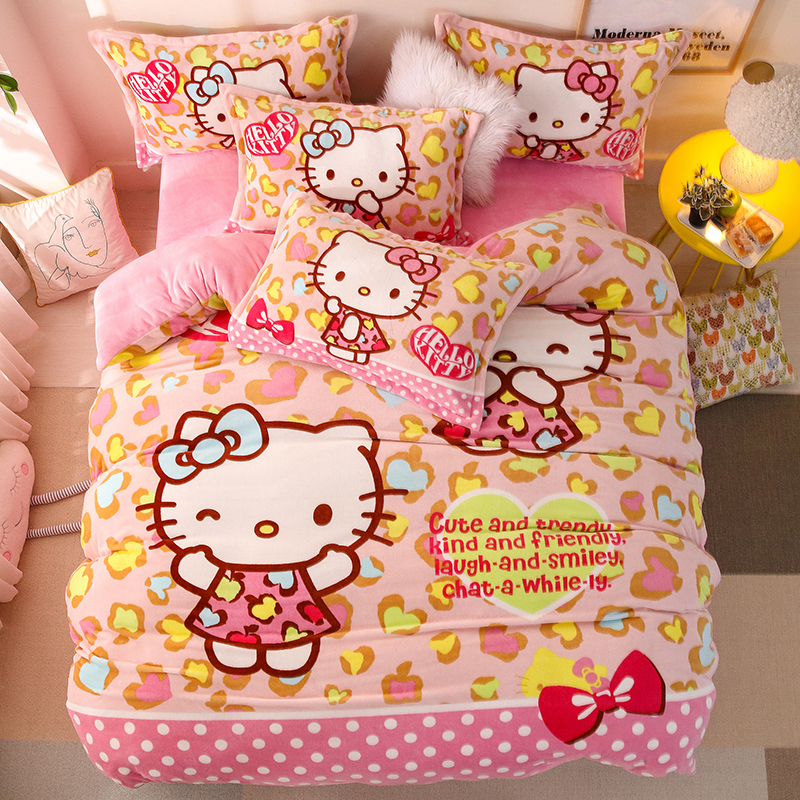 Hello kitty/凯蒂猫高档牛奶绒超柔超萌被套150*200/200*230cm