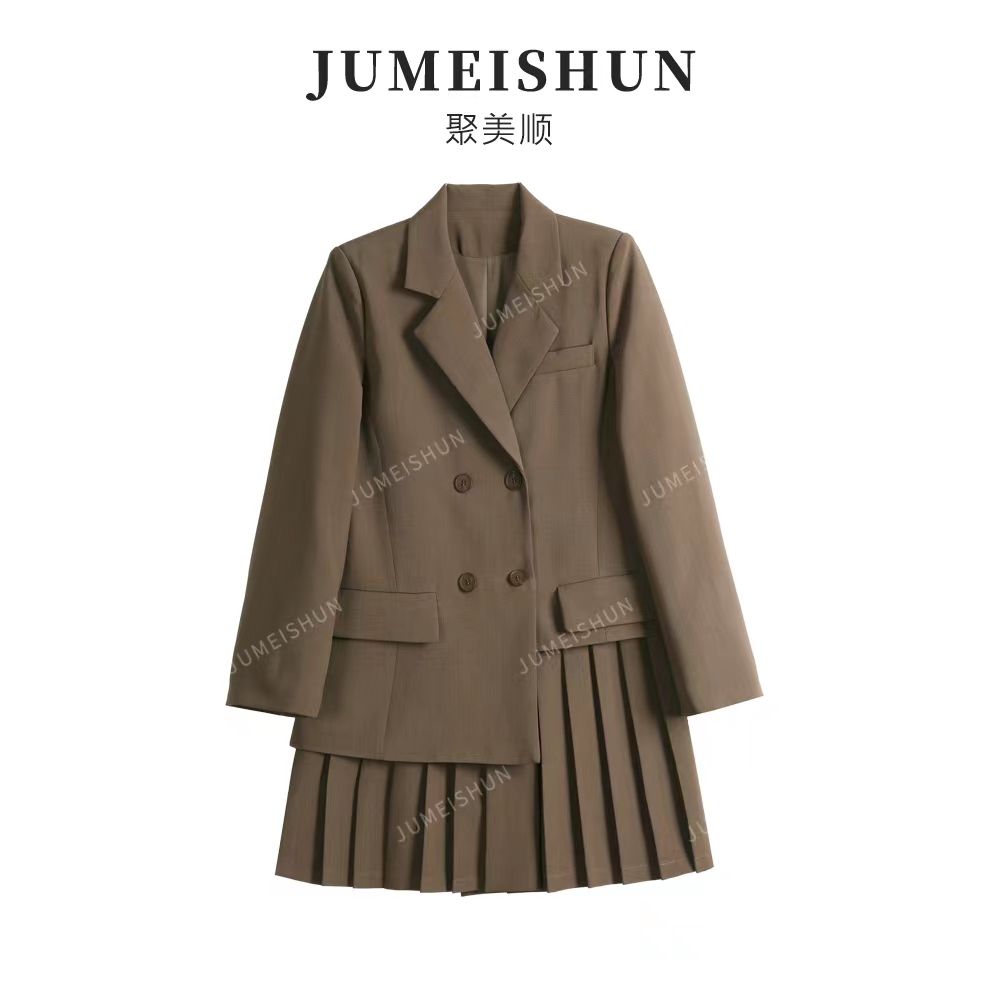 【聚美顺轻奢定制】秋季新款设计感气质西装百褶裙外套1833011