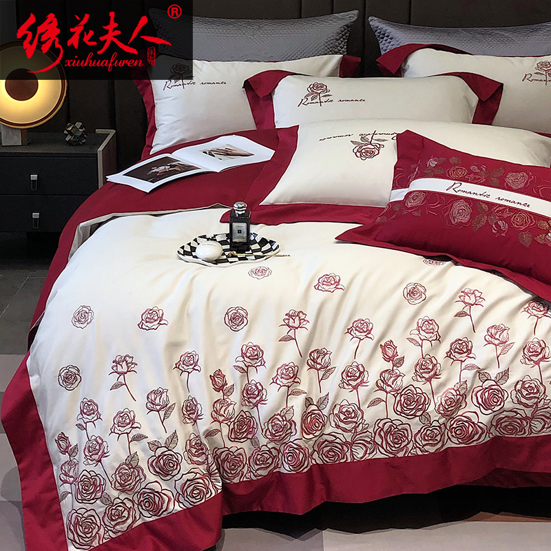 绣花夫人【玫瑰物语】pima棉重工刺绣四件套/CR工艺