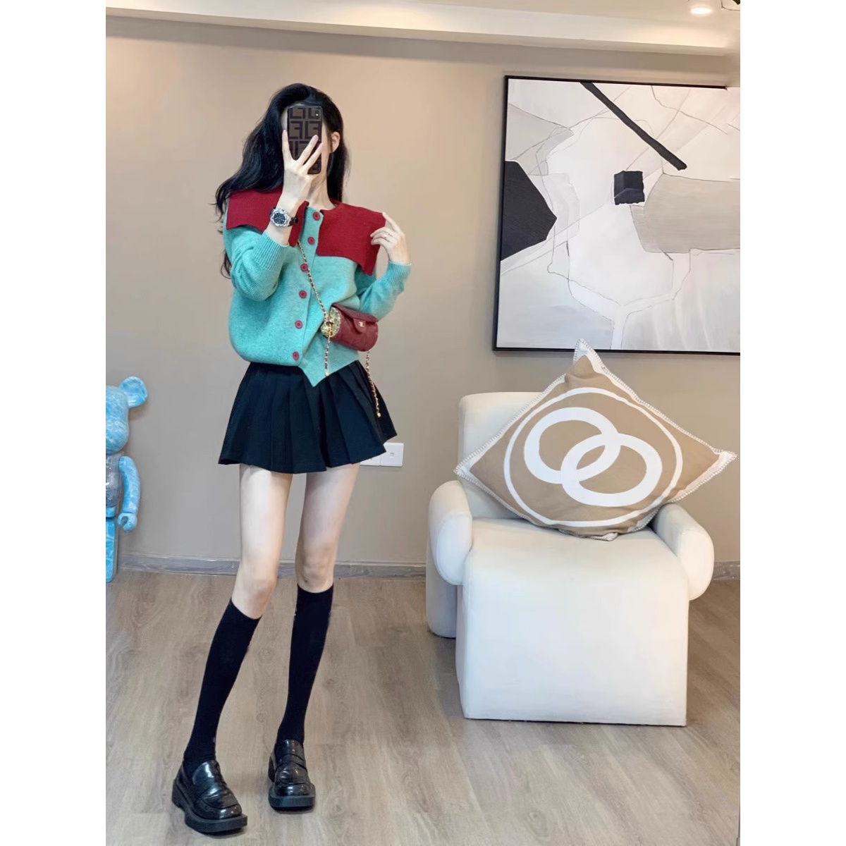 2023冬季新款女装茶里茶气高级感别致绝美毛衣+半身裙两件套装潮