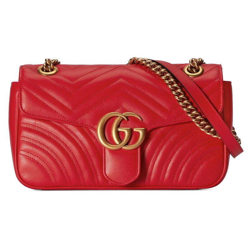 99新 GUCCI/古驰 Gucci 古驰红色marmont马蒙26/22单肩包