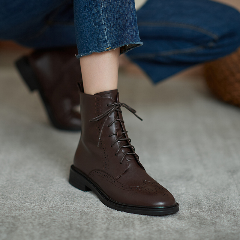 原创设计！复古布洛克雕花系带马丁靴初冬切尔西英伦平跟短靴