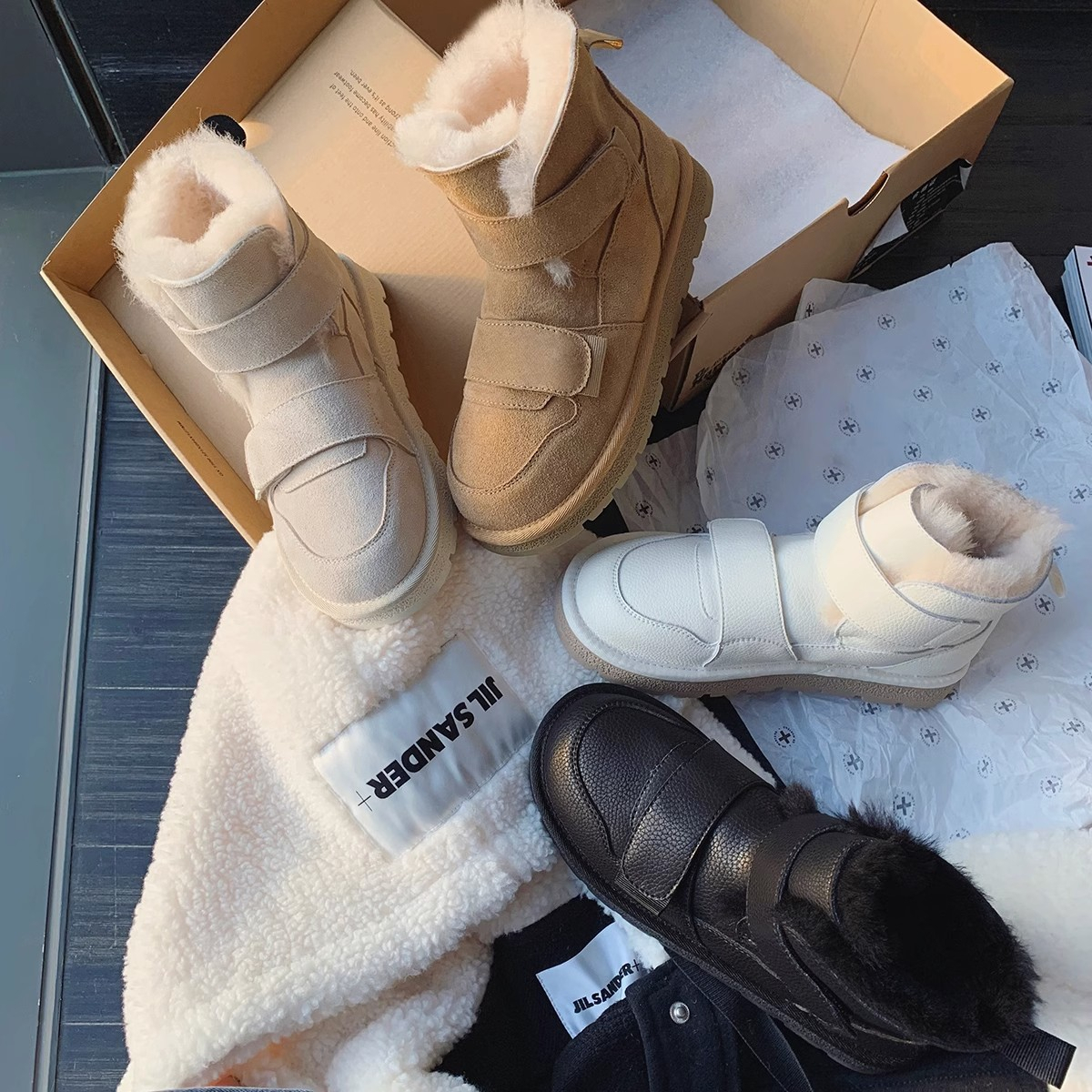 回力瑞高帮雪地靴女冬季保暖2023新款厚底魔术贴加绒加厚短筒棉鞋