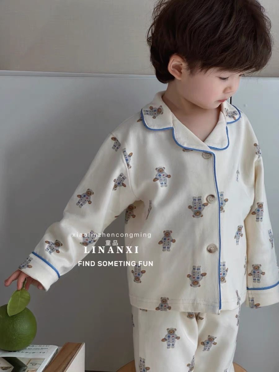 2023韩国儿童睡衣春秋男童女孩宝宝洋气开衫长袖家居服德绒两件套