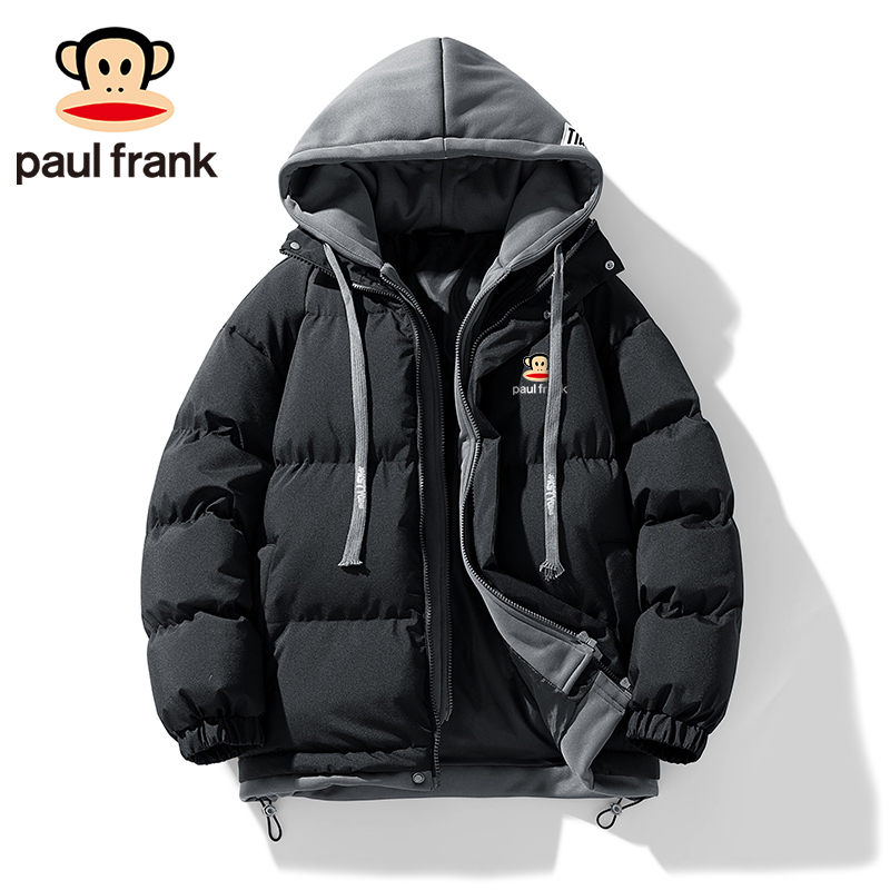 【缺货】paul frank/大嘴猴冬季情侣款宽松假两件连帽外套休闲