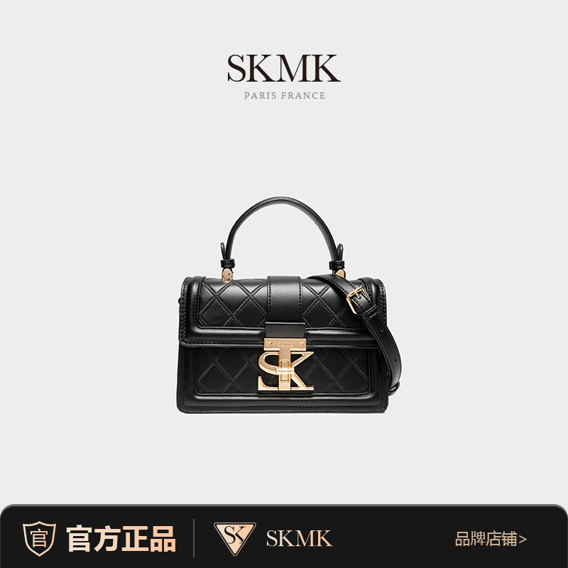 【刘叮当甄选】SKMK/秋季新款时尚百搭女士可斜挎黑色菱格盒子包