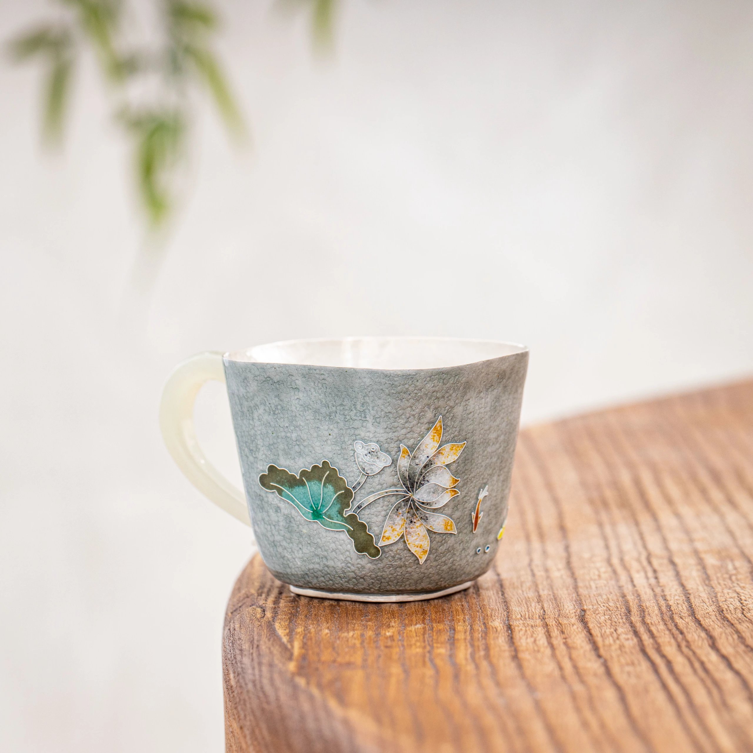 【银壶大魔王】蜂鸟工坊出口系列手工七宝烧鱼荷花包银杯FNN4254