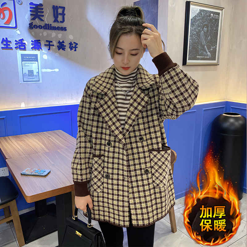 加厚格子时尚外套女2023年秋冬新款韩版休闲高阶宽松减龄百搭大衣