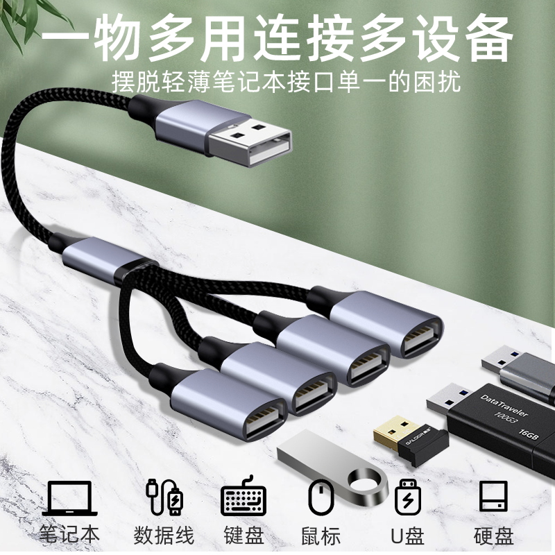USB一分二三四多功能Typec分线器延长线OTG数据线适用戴尔联想华