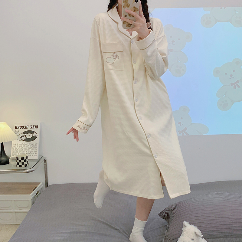 孕妇哺乳期睡裙纯棉夏季薄款产后月子服可外穿长袖待产喂奶连衣裙