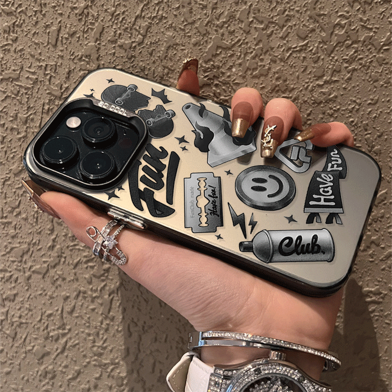 报刊涂鸦金属按键苹果15promax手机壳iPhone13pro12/14磨砂全包xr