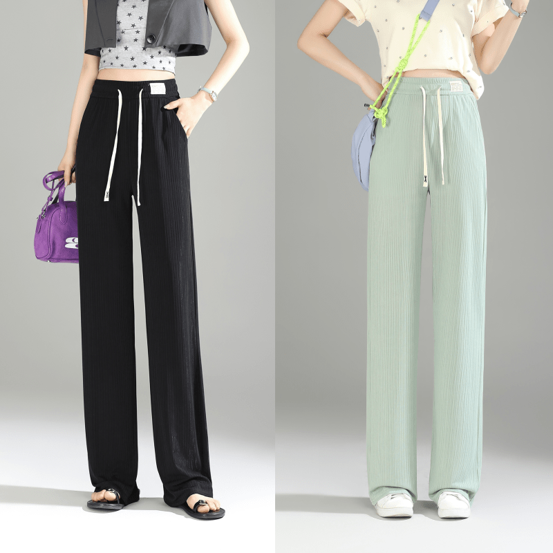窄版阔腿裤女2024夏季薄款时尚垂感透气显瘦冰丝直筒裤夏