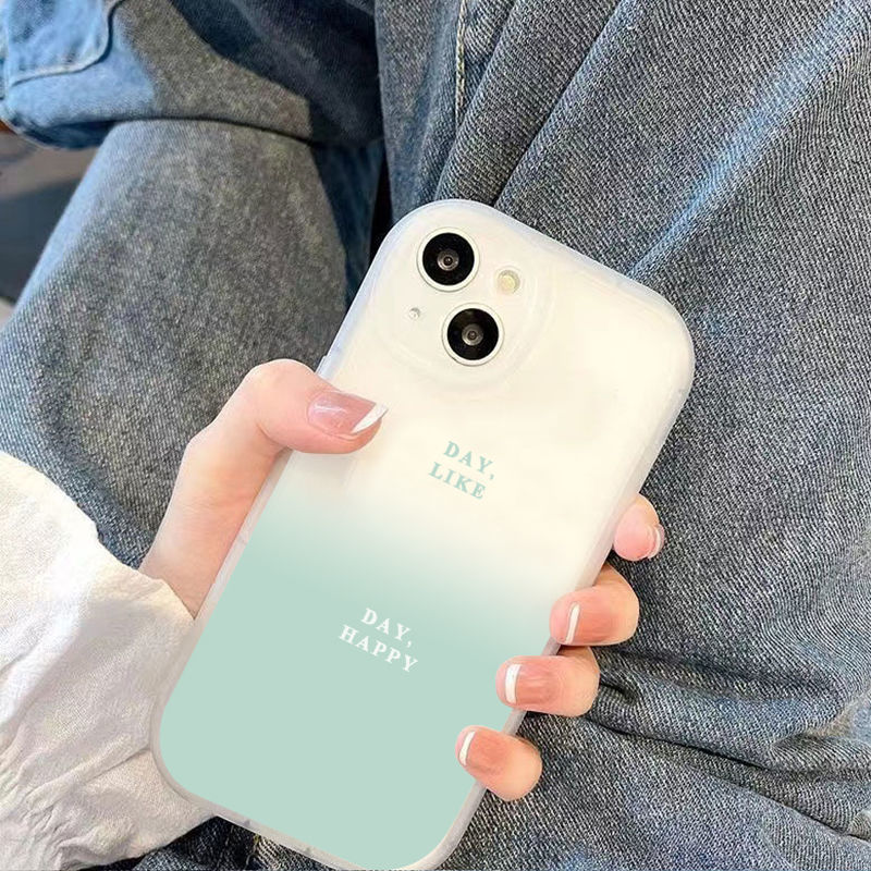 简约渐变绿苹果13手机壳iPhone15Promax14/12xs潮款xr78plusins