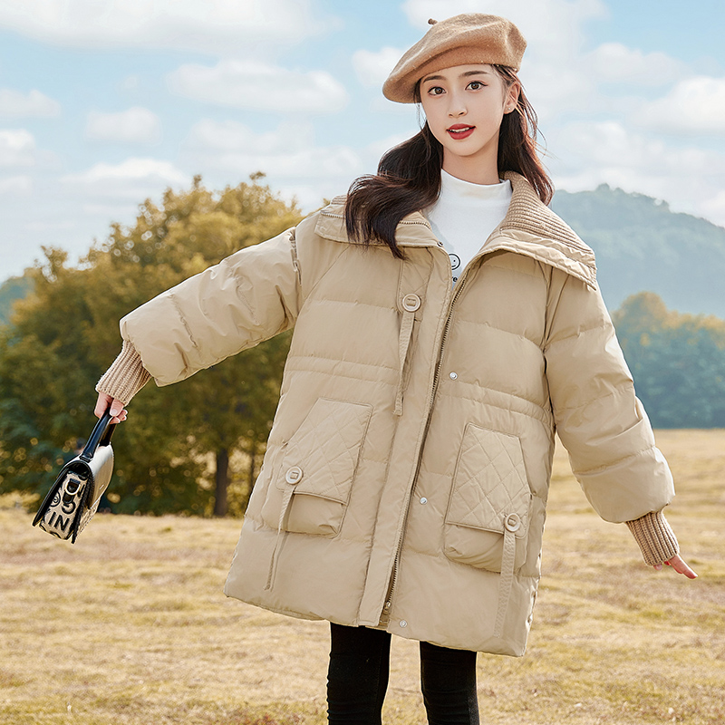 女童羽绒服冬装洋气2023新款儿童白鸭绒中大童冬季中长款加厚外套