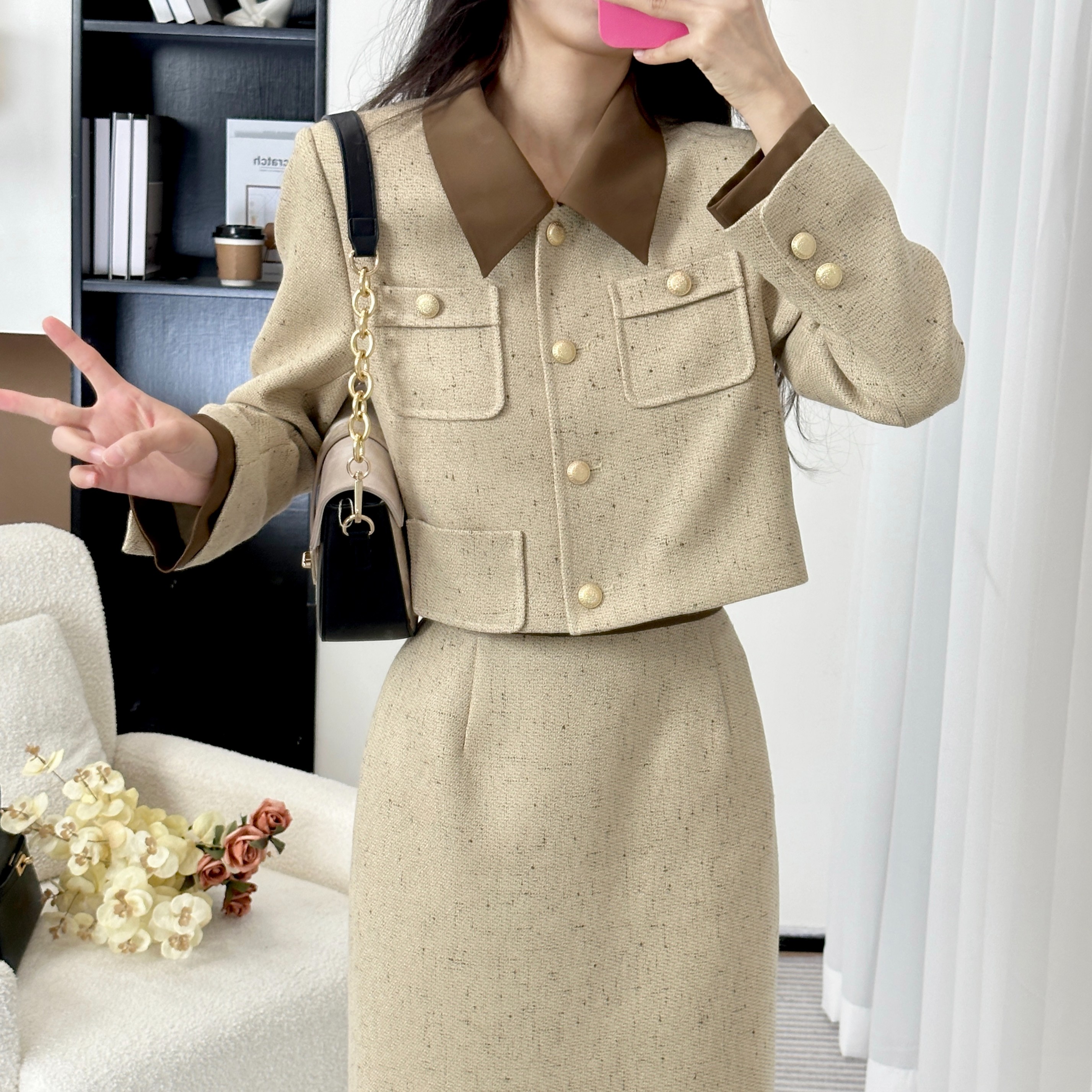 LACHAPELLE/2024年秋新轻奢复古轻熟风气质外套+半身裙 9477 JQJ