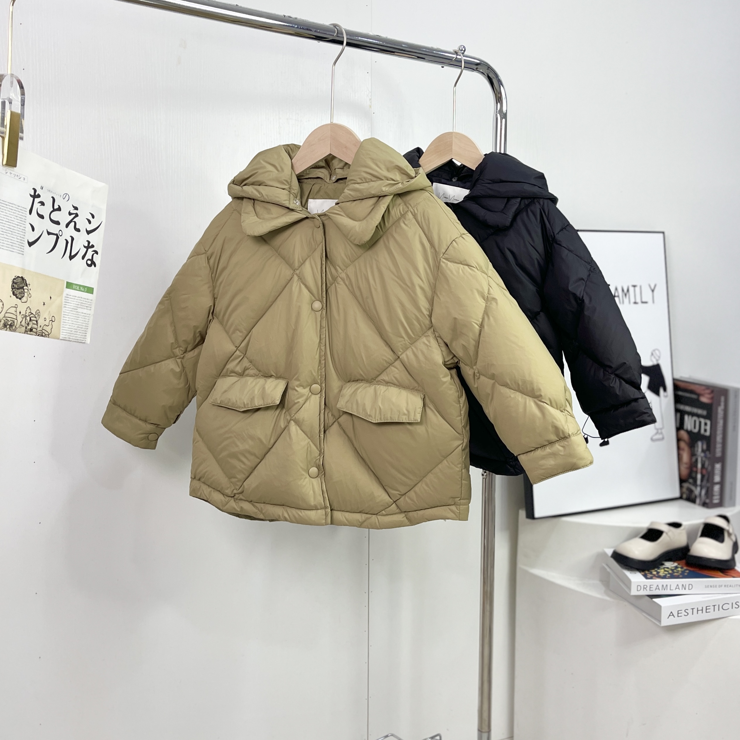 1371短款羽绒服黑色 绿色（nn）