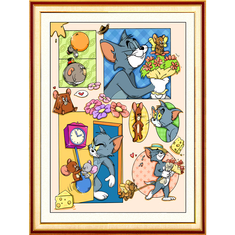 【宠粉福利】金丝布十字绣猫和老鼠43色满绣无勾边60X80cm
