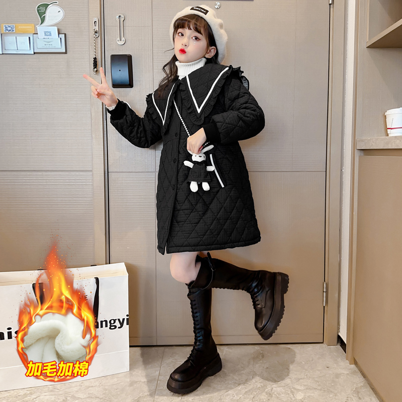 女童棉服外套2023新款洋气女大童冬装加绒棉袄儿童冬季棉衣加厚潮