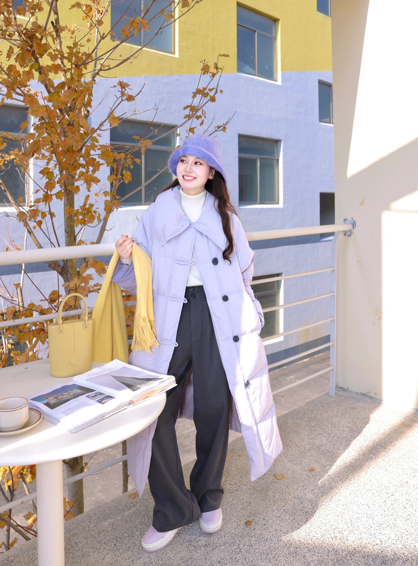 慵懒设计感大翻领单排扣长款棉服女2023冬新款简约小众保暖外套