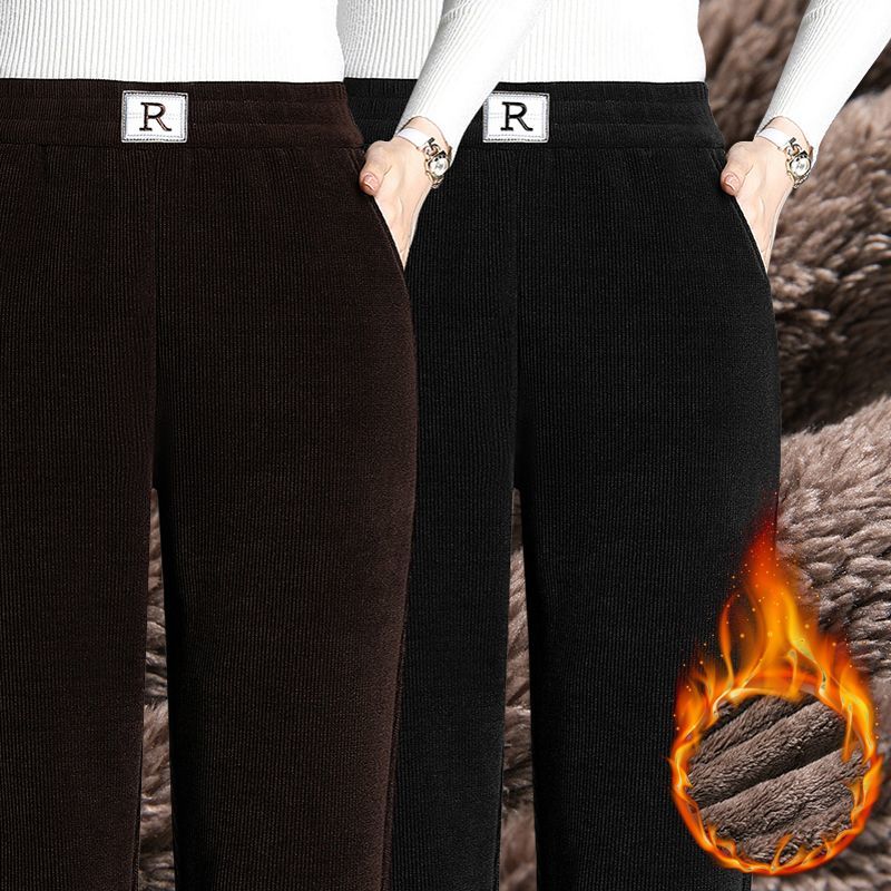 加绒加厚保暖裤女外穿哈伦裤冬季妈妈裤子女宽松大码休闲裤直筒裤