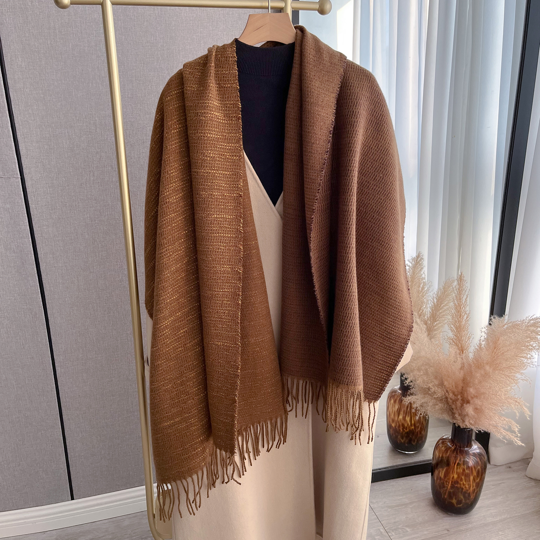 2023新款围巾针织美拉德色系百搭长款拼接颜色气质冬季双面时尚咖