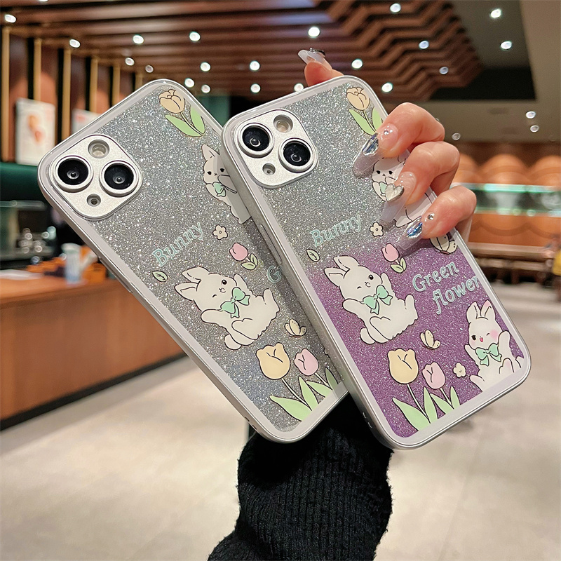 闪粉iPhone14promax苹果13高级手机壳保护套11渐变兔兔12玻璃壳xr