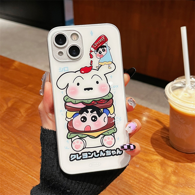 适用iPhone15promax苹果14高颜值手机壳保护套13汉堡小新12玻璃壳