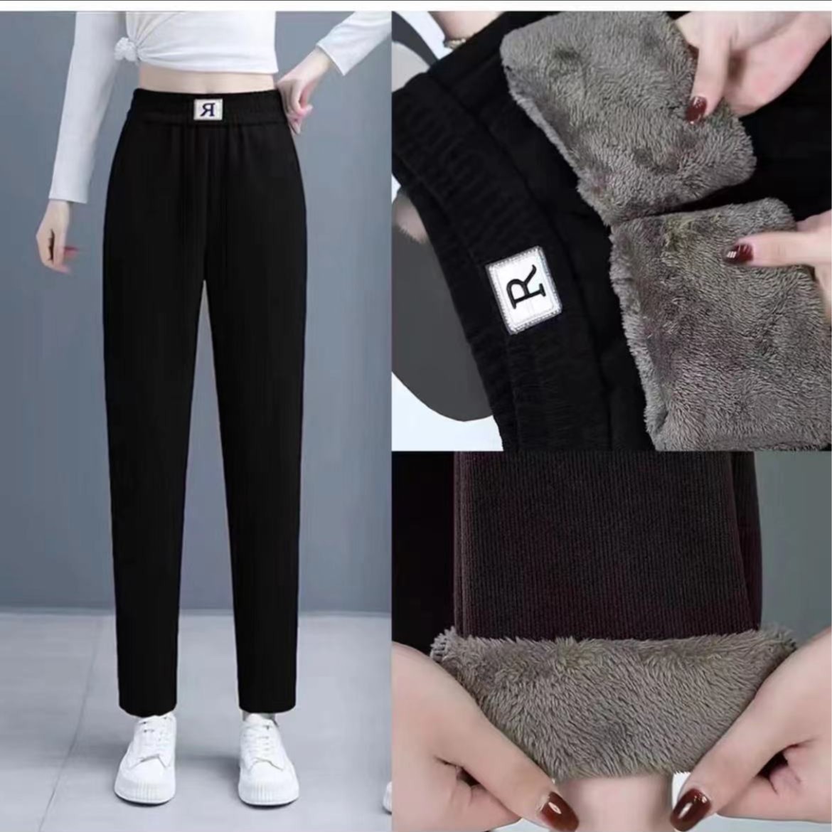 2023新款秋冬松紧高腰加绒加厚哈伦裤女士百搭显瘦休闲保暖直筒裤