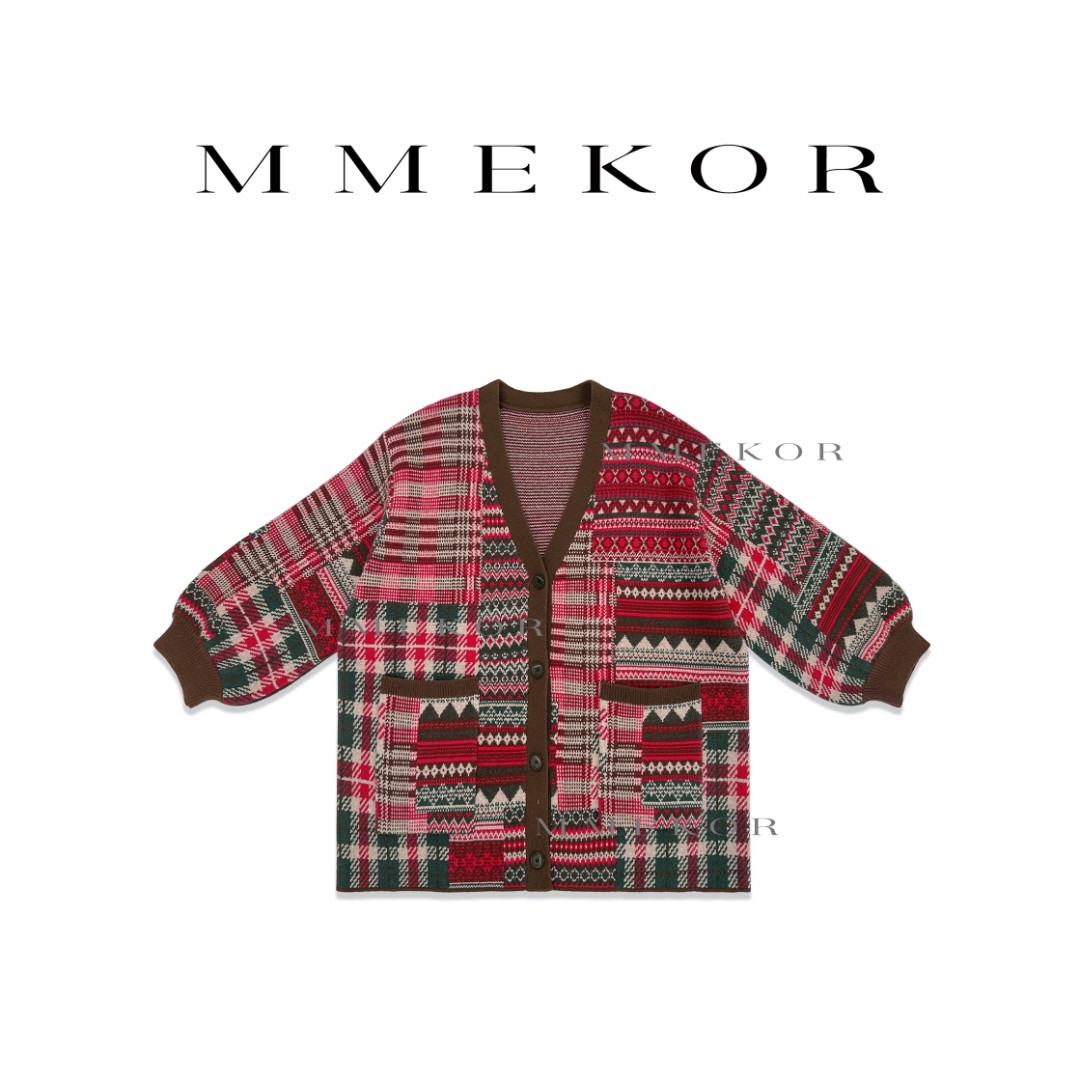 MMEKOR 文艺民族风撞色开衫毛衣 87076     新款百搭慵懒针织毛衣