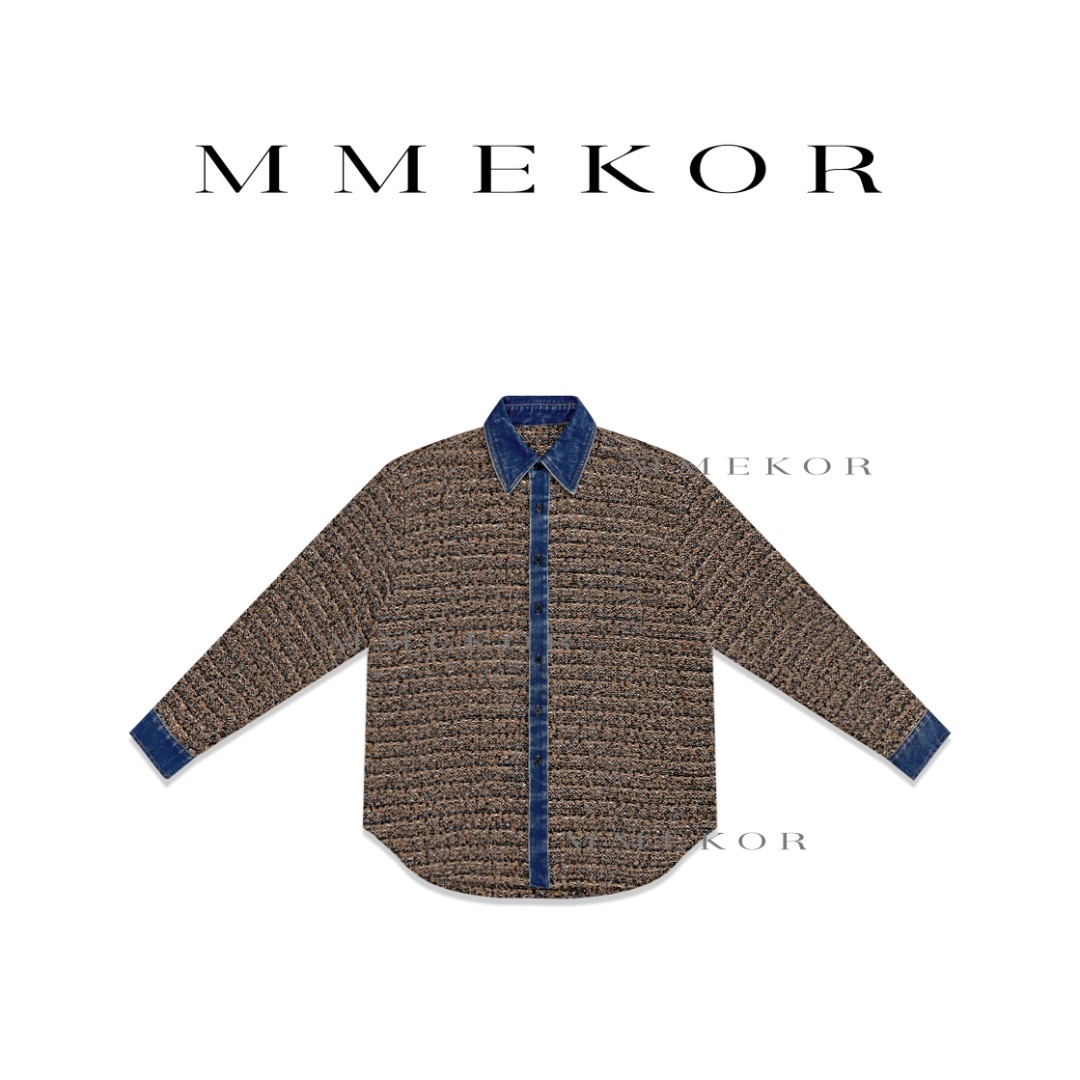 MMEKOR 粗麻编织拼牛仔衬衣外套 87067     休闲风编织拼牛仔衬衣