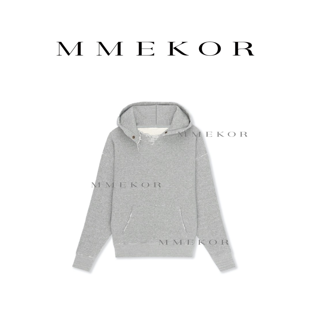 MMEKOR 磨破做旧连帽纯色卫衣 86472 轻奢简约宽松带帽设计师