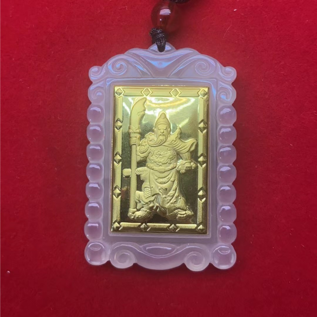 【证书+精美礼盒】足金金镶玉关公玉髓吊坠