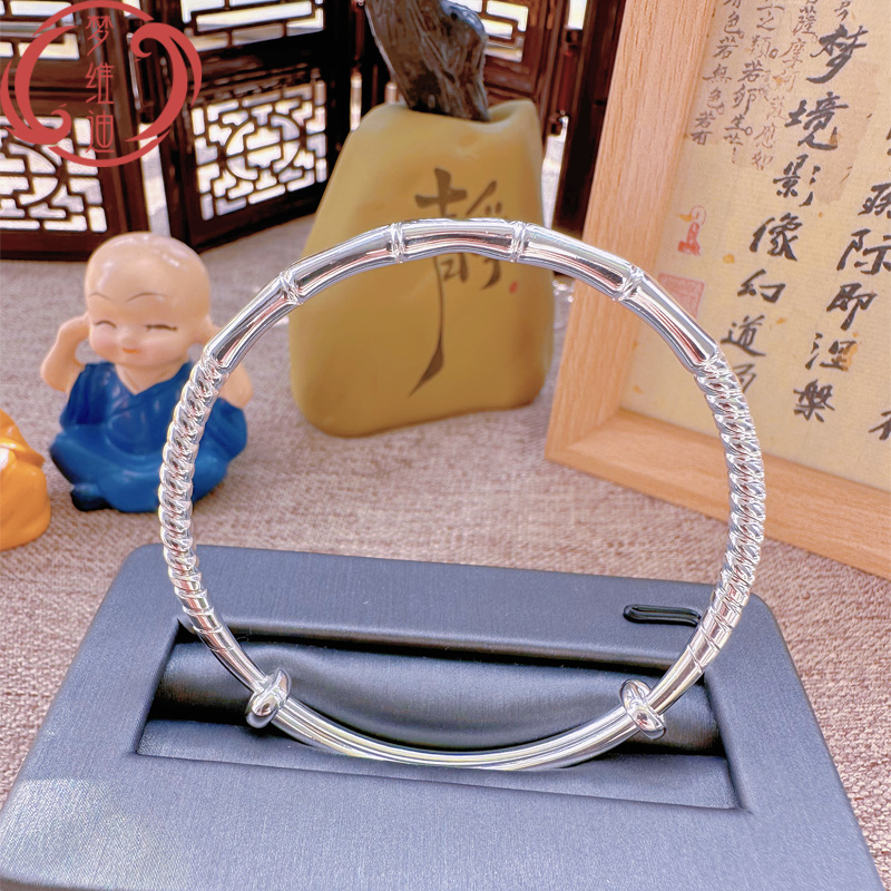 足银手镯 竹节圈实心9999吊坠女手镯百搭送女友礼物时尚闭口