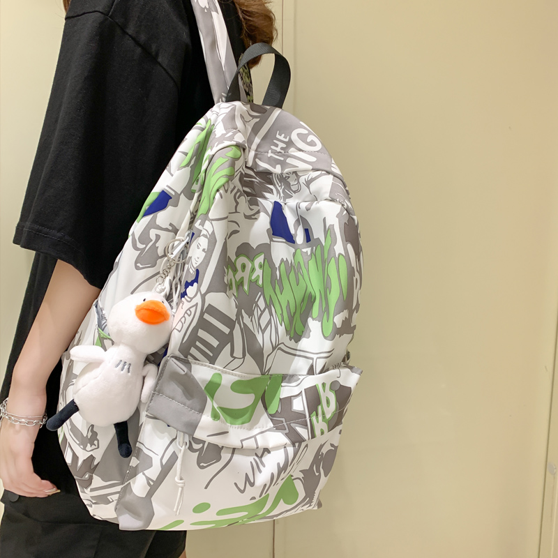 ilvr涂鸦印花双肩包女2023新款韩版潮流休闲背包男高中大学生书包