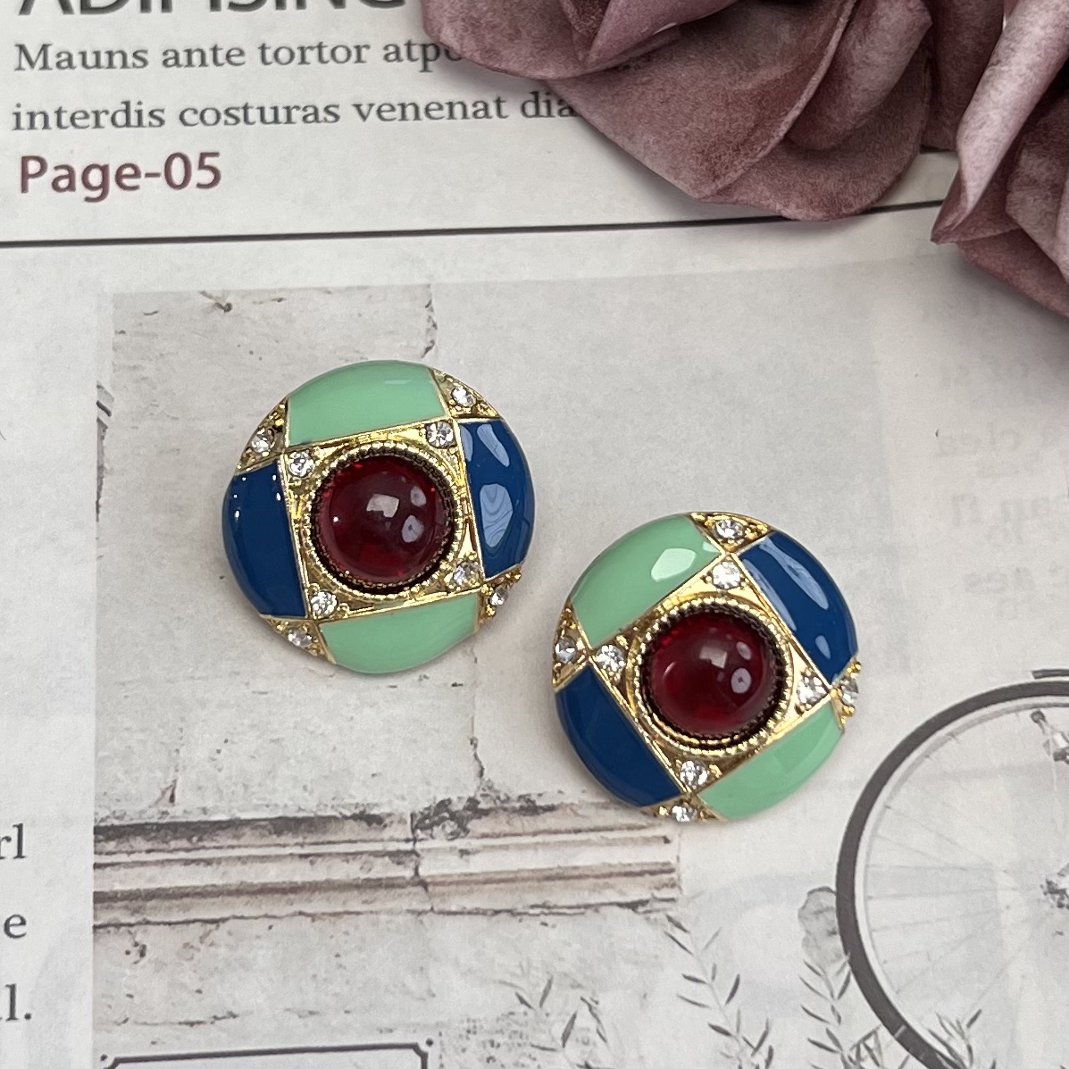 合金耳饰 139.{远远专属}中古重工珐琅款气质百搭简约个性耳饰