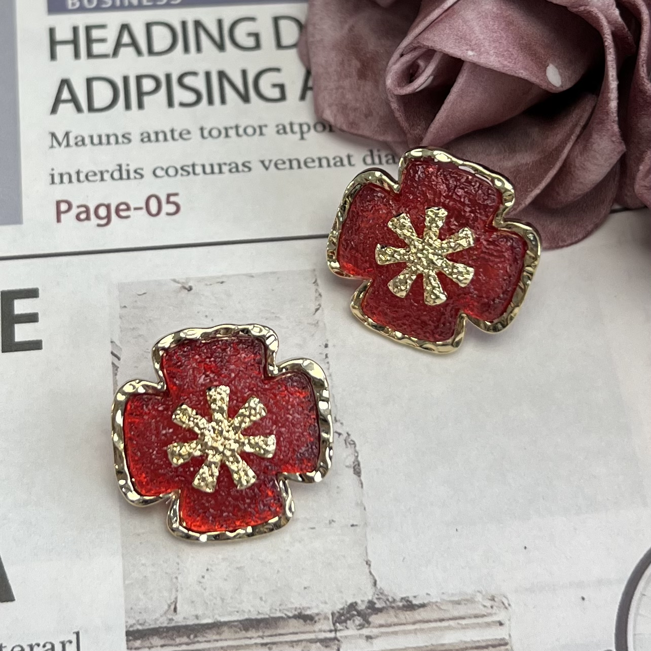 合金耳饰 230{远远专属}简约百搭时尚中古耳饰拼色气质宫廷风手工