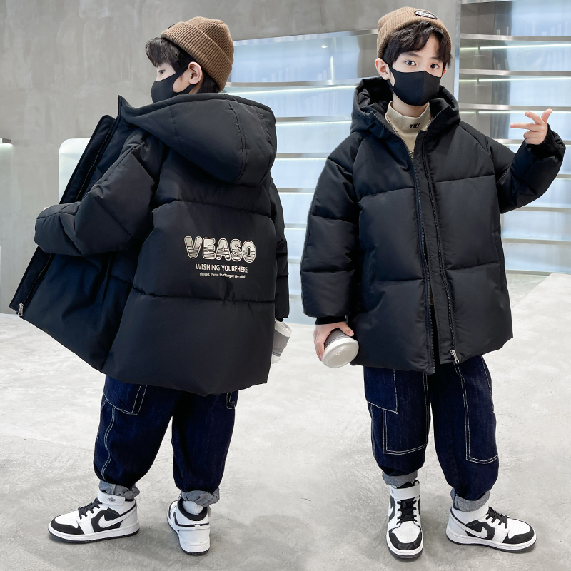 男童冬装棉服中长款外套2023新款儿童装洋气韩版冬款加厚棉衣潮酷
