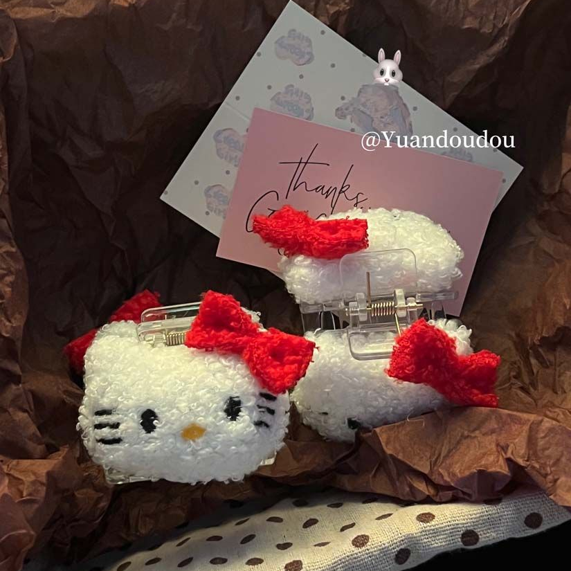 可爱凯蒂猫毛绒kitty抓夹卡通小猫玩偶盘发发抓新款小众秋冬发饰