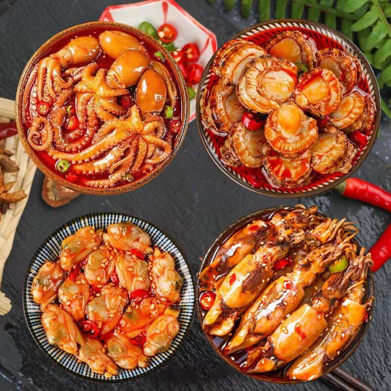 【小扬哥力荐】麻辣小海鲜八爪鱼爆头鲍鱼生蚝海兔套餐熟食即食罐