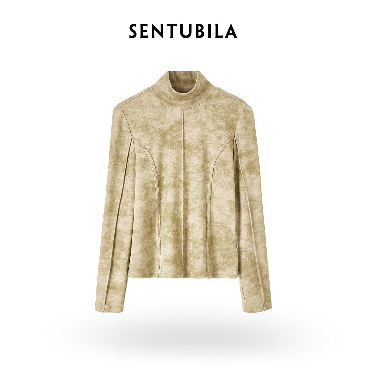 尚都比拉|文艺知性别致设计半高领正肩立体线条显瘦T恤-52581