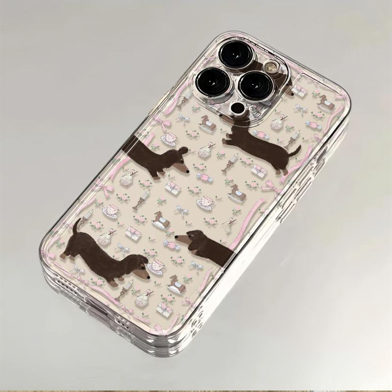 碎花腊肠狗适用iPhone15手机壳保护透明软壳苹果华为OPPO小米vivo