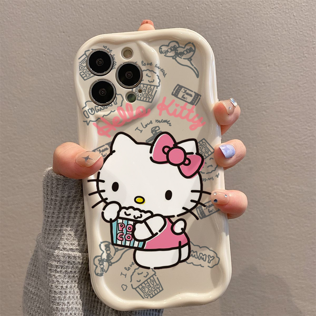 卡通爆米花KT猫iPhone15手机壳适用苹果华为OPPO小米vivo防摔软壳