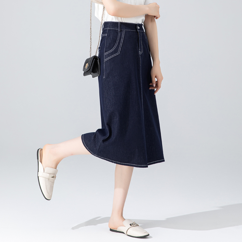 牛仔裙高腰a字版裙子女夏季2024新款显瘦百搭半身裙女七分中长款