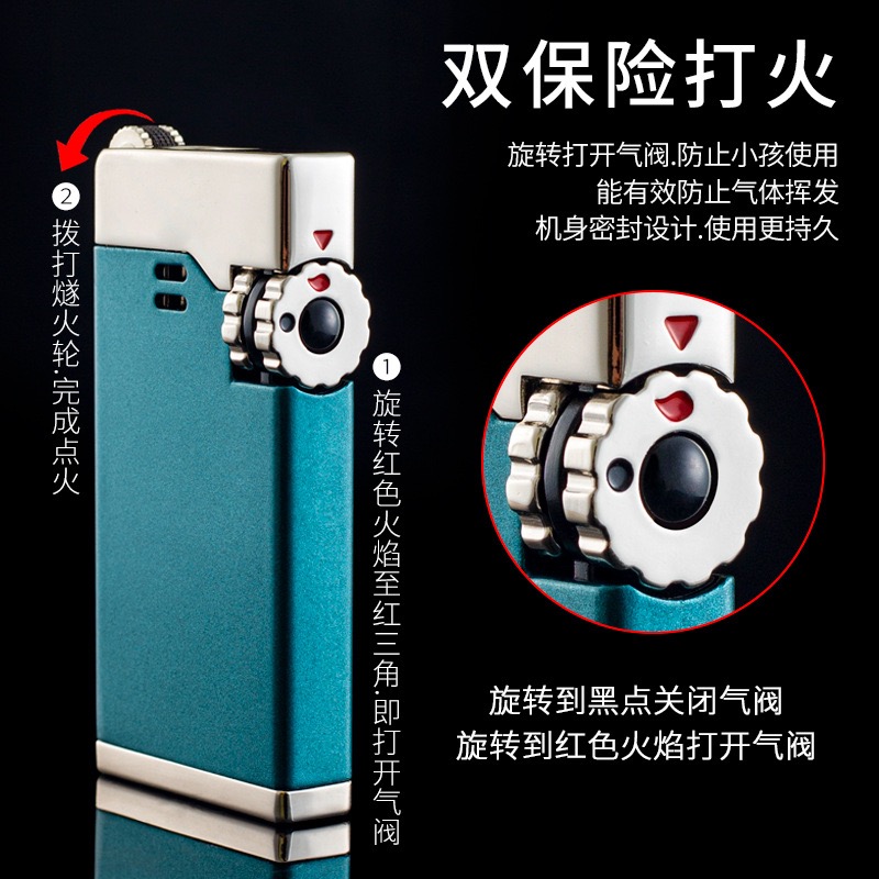 新款创意蓝焰双直冲砂轮打火机可透视气仓充气打火机送男朋友潮男
