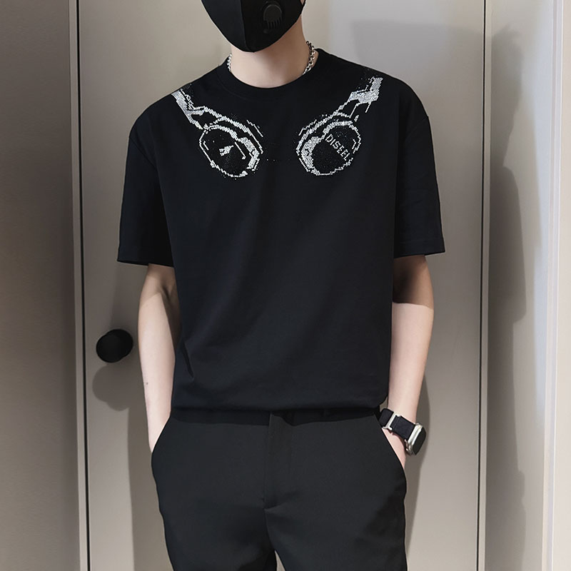 男士短袖t恤高级感体恤男款2024韩版青年潮牌打底衫男装印花衣服