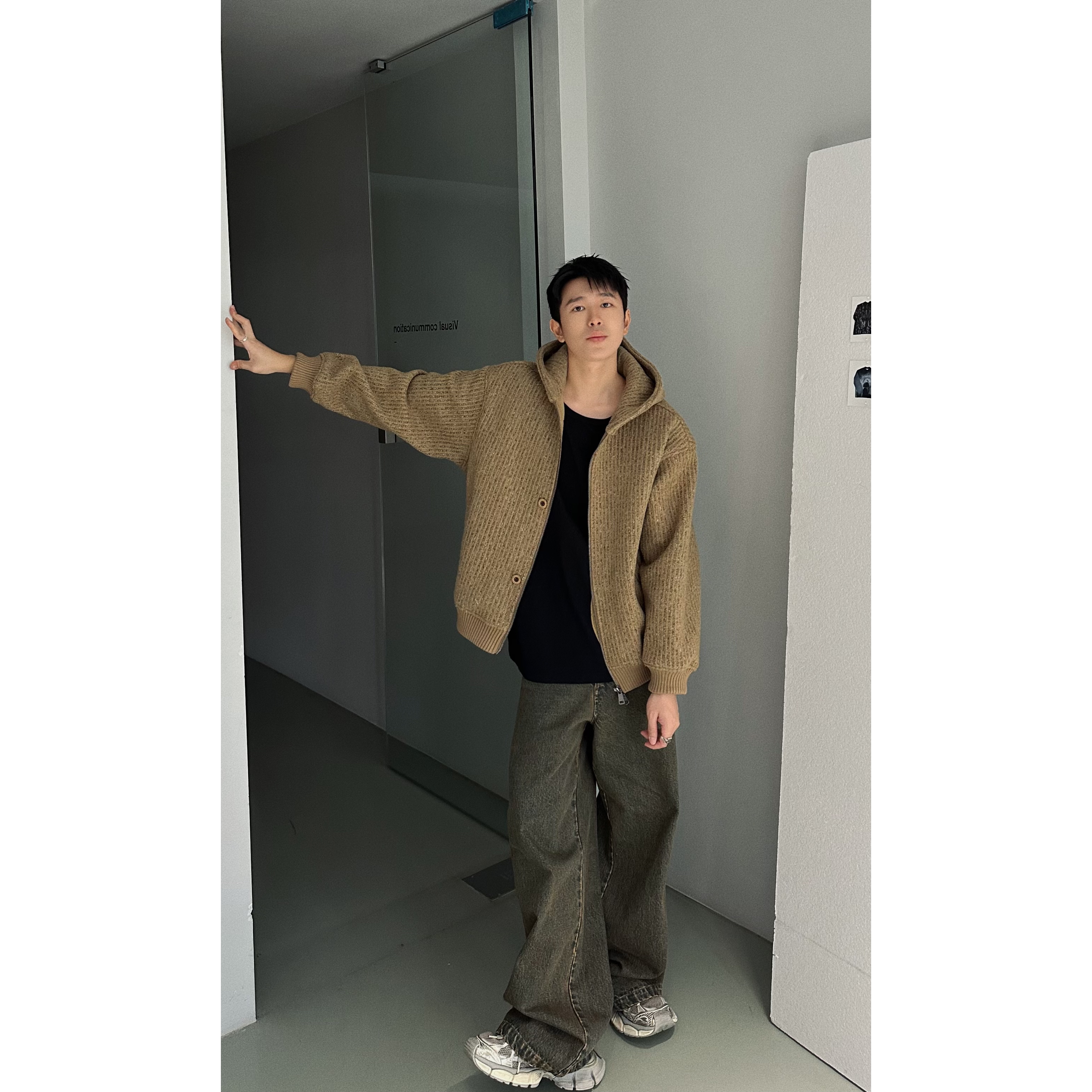 UNCLE#G【罗马乐队】 定制复古小香花呢纹路 帽领加绒卫衣外套
