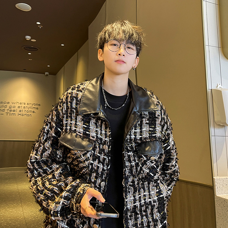 小香风外套男春秋款暖冬高街潮牌宽松高级感痞帅男装休闲皮衣夹克