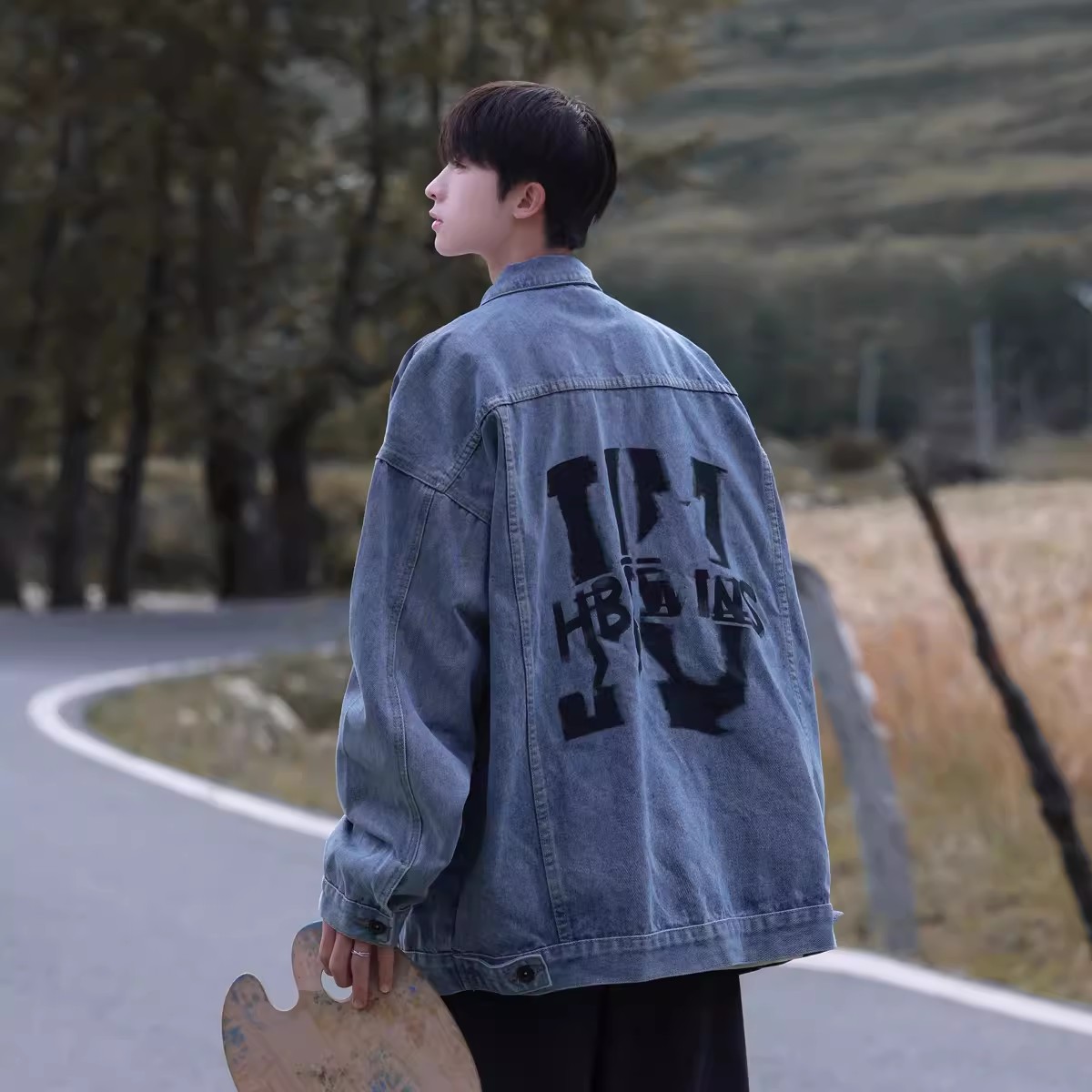 暖冬高街复古蓝色牛仔外套男2023春秋季新款oversize工装夹克